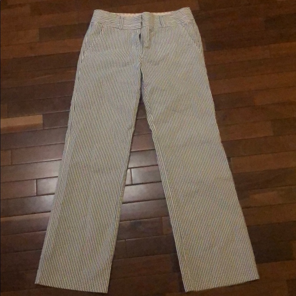 JCrew white and navy pinstriped